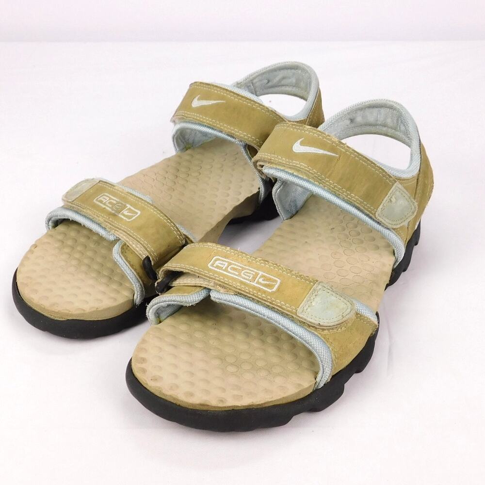 Vintage Nike ACG Sandals Womens Size 8.5 Tan Light Blue Cleaned Worn Leather
